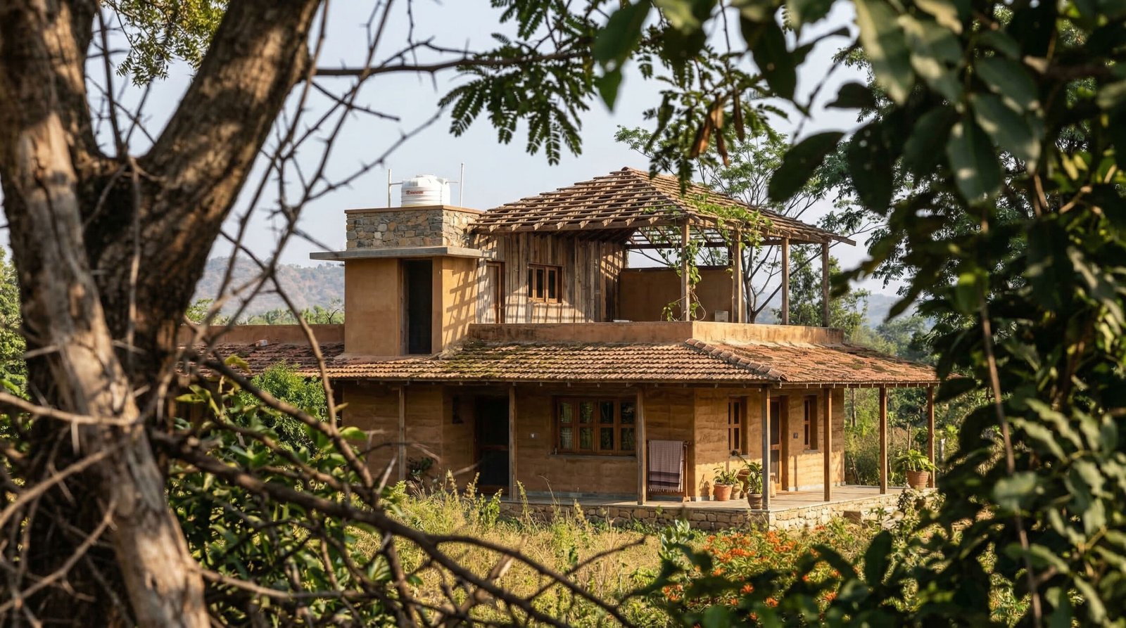 Stone farmhouse surrounded by trees — Hosachiguru