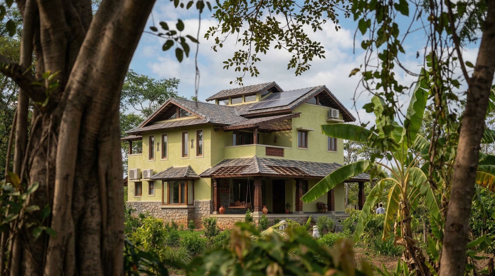 Yellow two-storey farmhouse — Hosachiguru