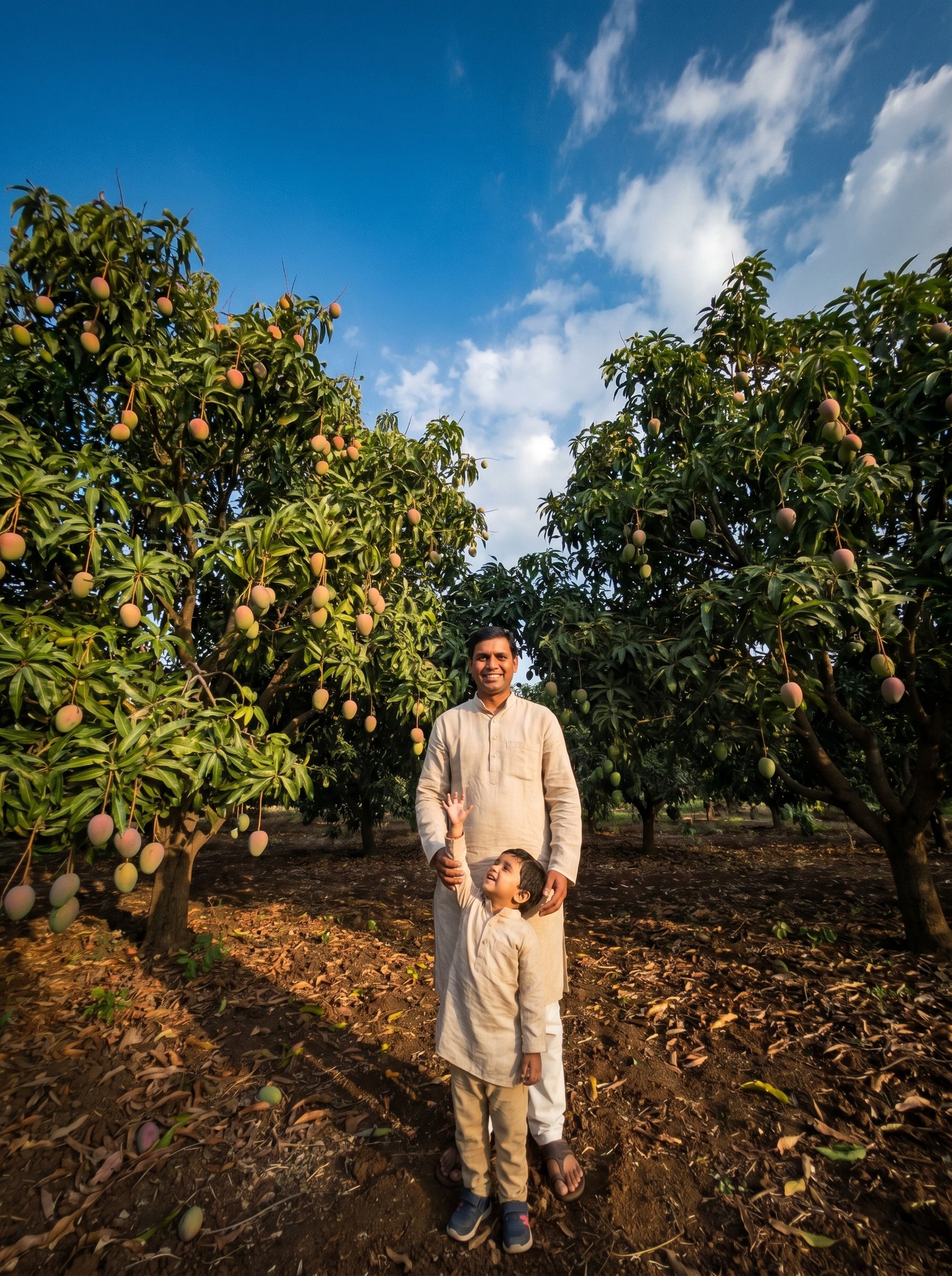Family walking at Hosachiguru managed farmland near Bangalore