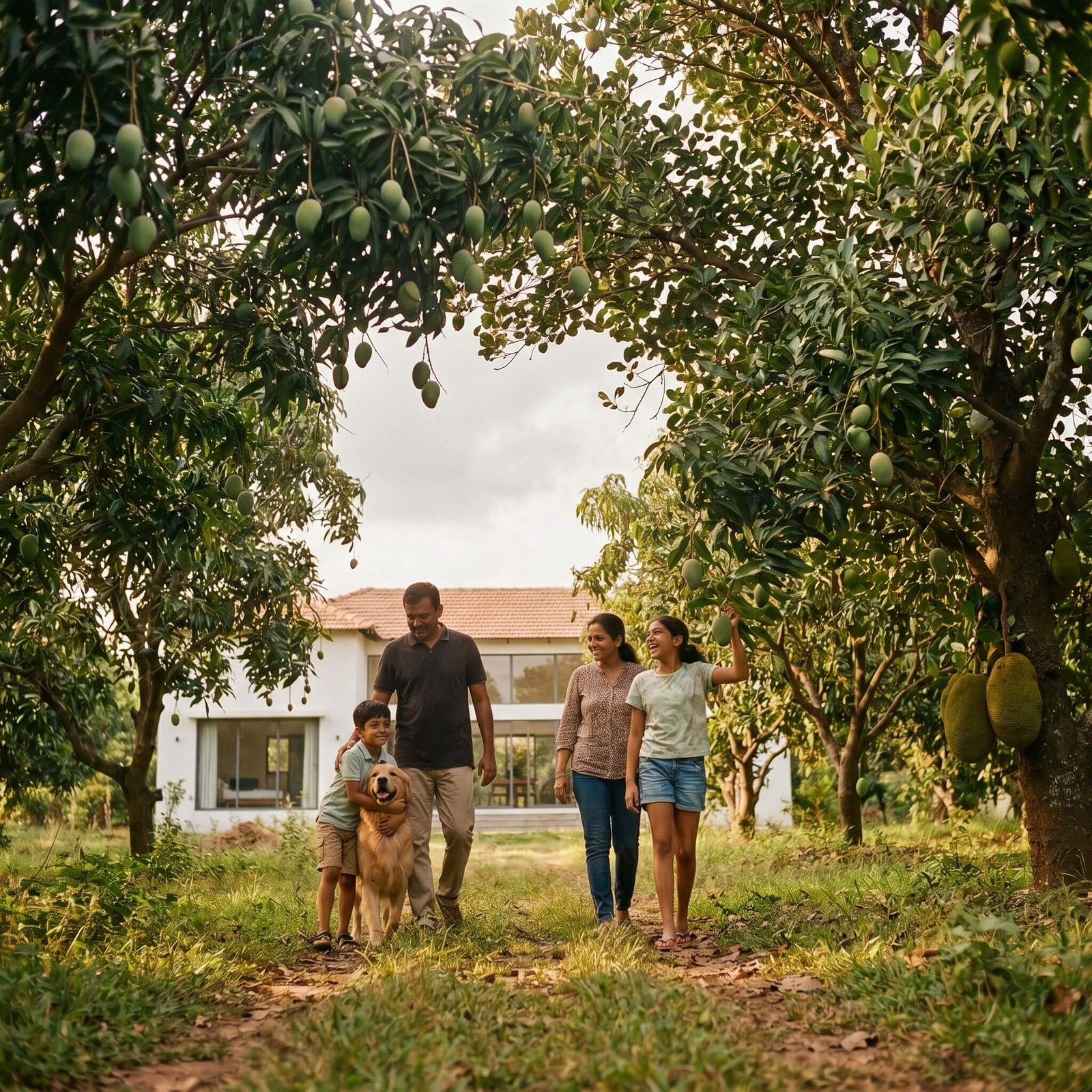 Low angle view through Maamara mango orchard Ramanagara