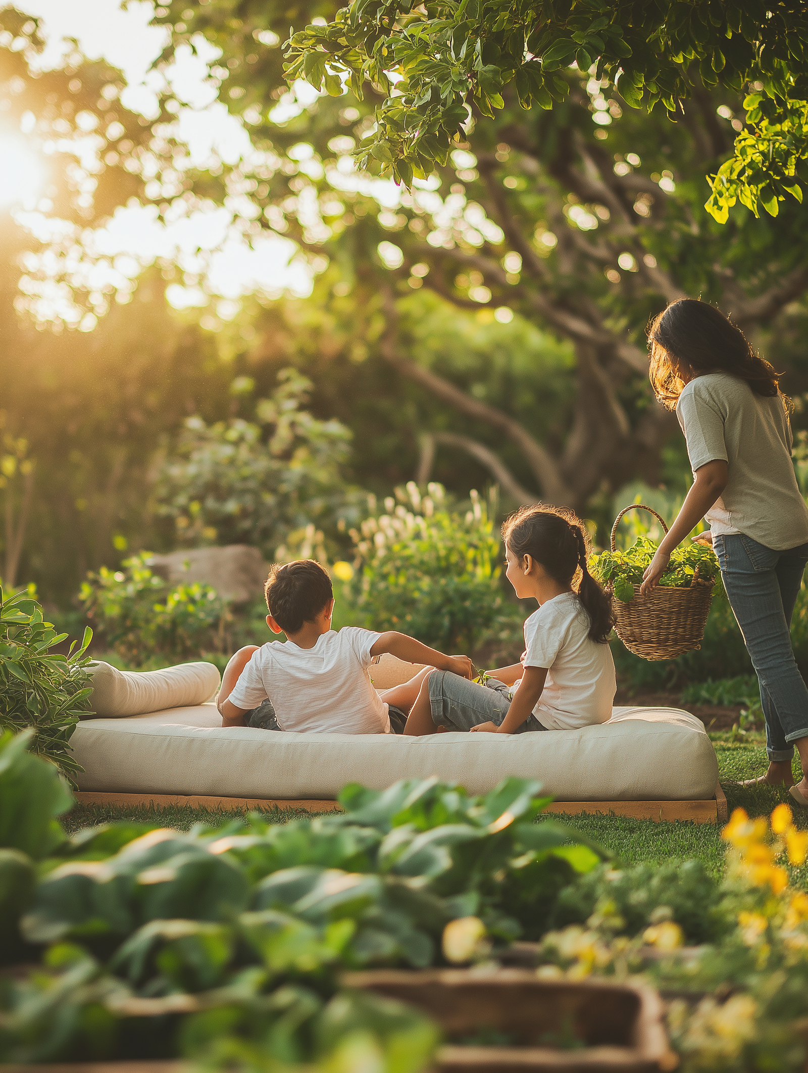 Family enjoying the farm garden near Bangalore