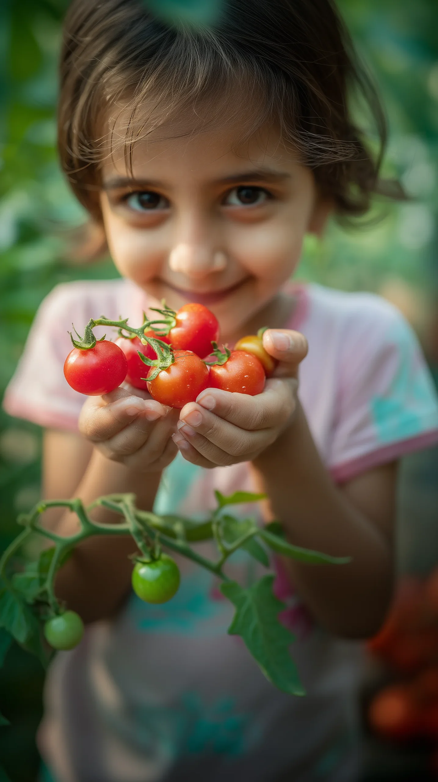 Child harvesting vegetables at Hosachiguru farm